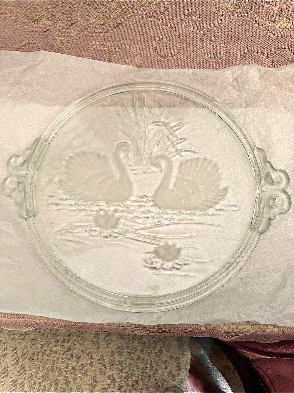 Vintage Walther-Glas Schwanensee Swan Lake Round Serving Platter Clear Glass Tra